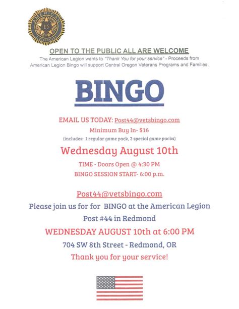 Every one is welcome at Post 89. . American legion bingo hours
